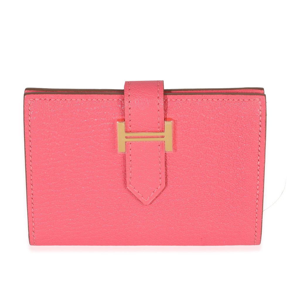 Hermès Rose Lipstick Chevre Mysore Bearn Card Holder Wallet GHW